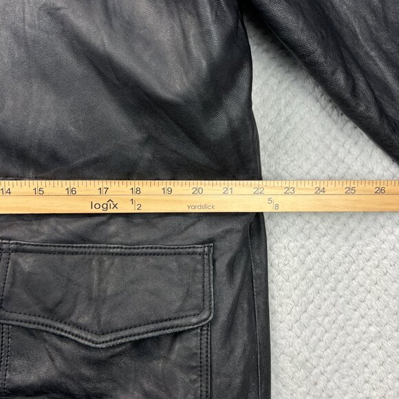 Vintage 90s Charles Klein Mens Leather Field Jacket Black Coat Waist Ties Sz XL - Picture 7 of 16